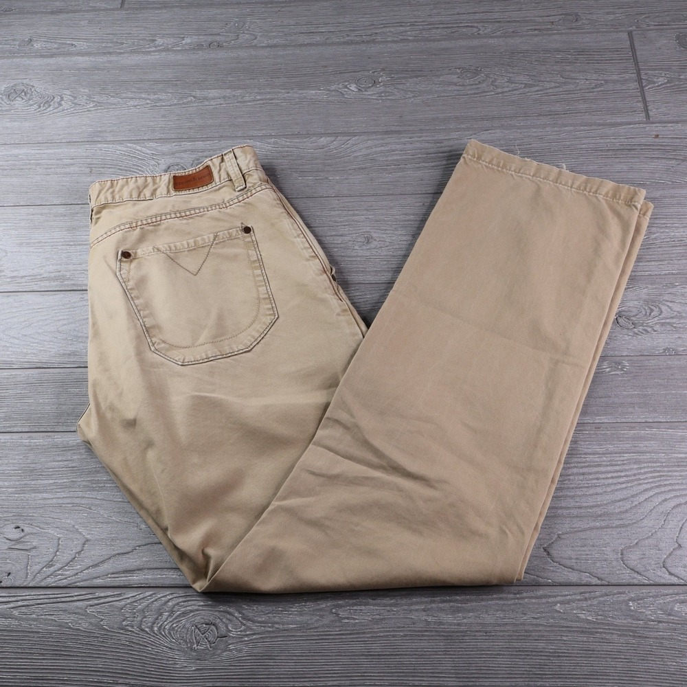 Grown & Sewn Chino Pants Men's 34x34 Khaki Cotton Twill Button Fly USA